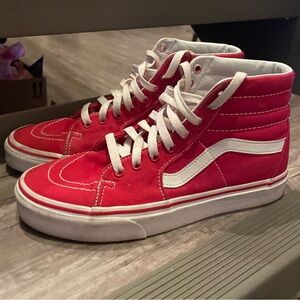 Vans Red and White High-Top Sneakers